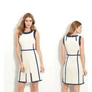 Tory Burch Sleeveless Sheath Dress Navy Trim Cream Size Medium